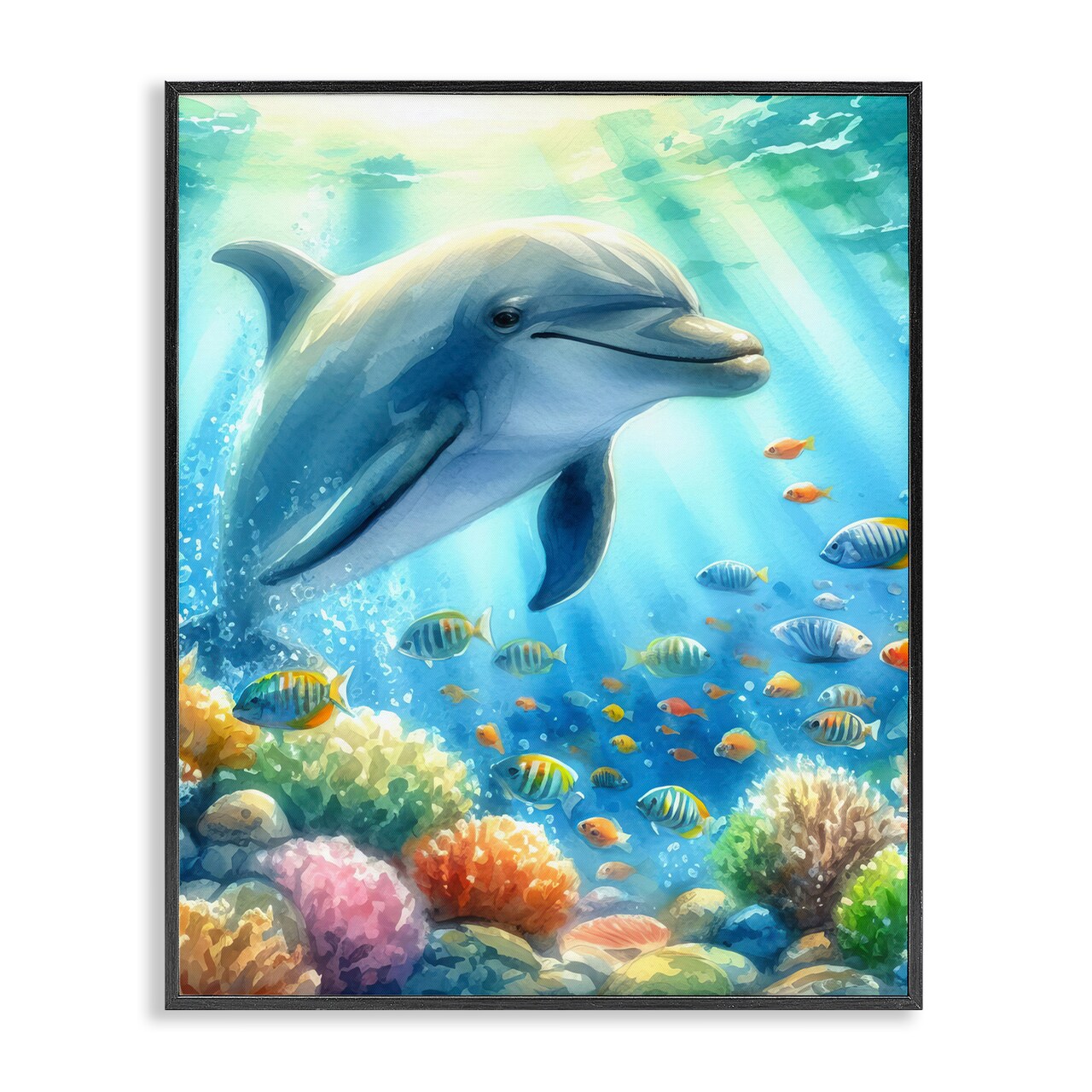 Stupell Industries Majestic Dolphin Underwater Framed Giclee Wall Art Design by LSR Design Studio